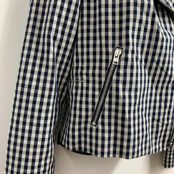 J.‎ Crew Women's Gingham Plaid Linen Blend Motorcycle Jacket Size 00 - Picture 6 of 14